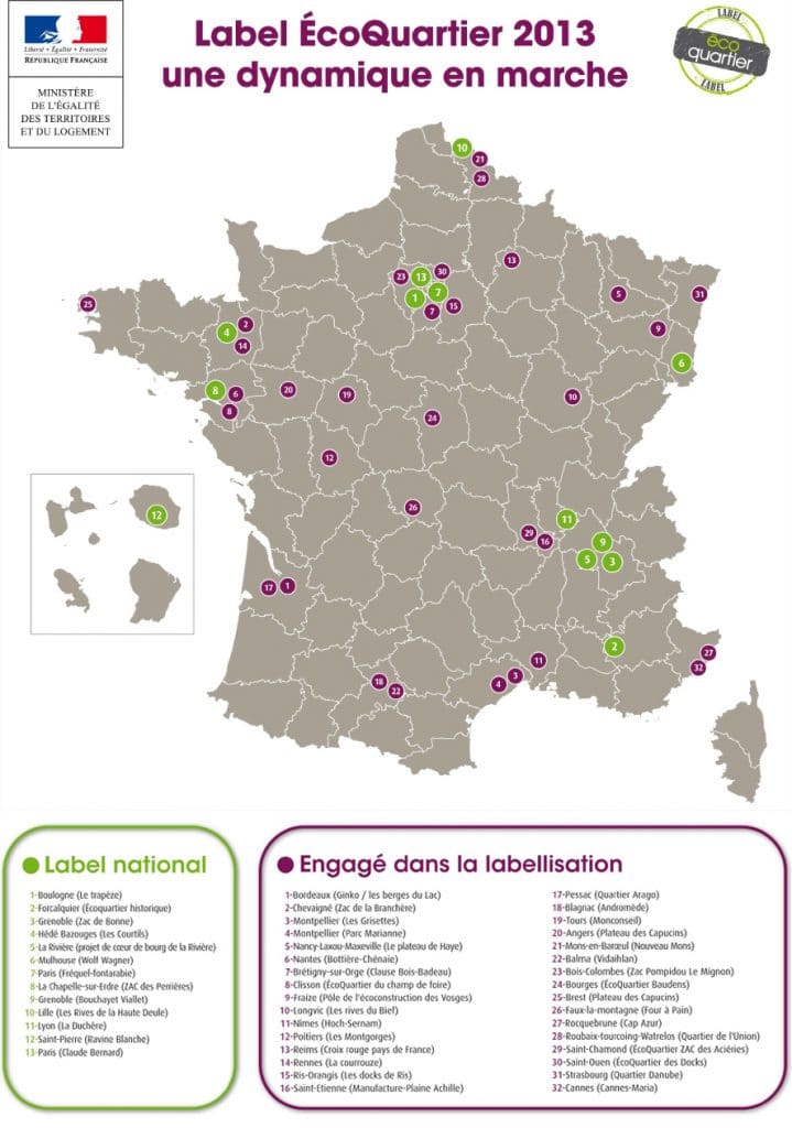 Carte des écoquartiers en France (2013)